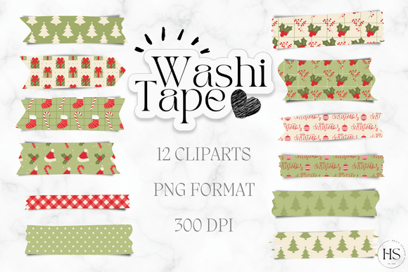 12 Red Retro Christmas Washi Tape Bundle Illustrations