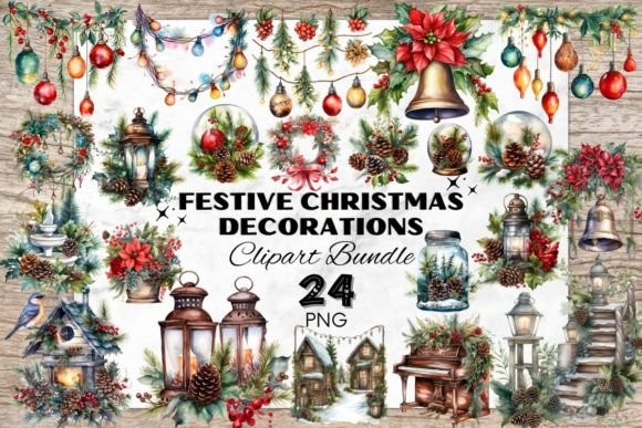 Beautiful Christmas Decoration Elements: Premium Illustrations for Holiday Branding