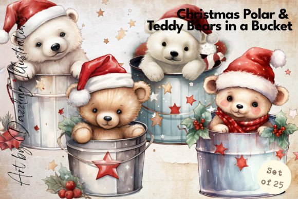 Christmas Animals Bears in a Bucket Illustrations Review