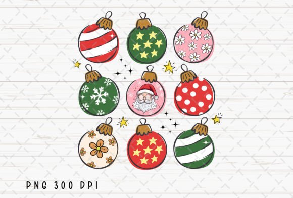 Christmas Ball Ornament Floral Retro PNG Review for Illustrations