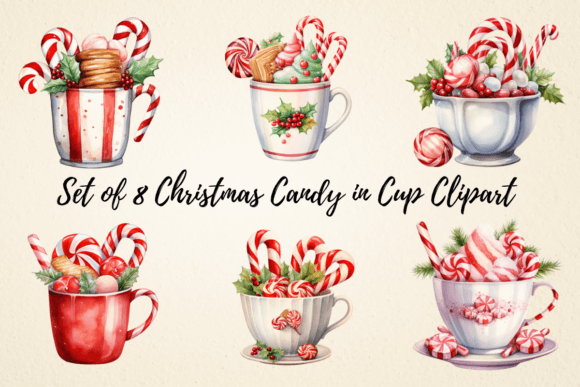 Christmas Candy in Cup Clipart Bundle for Illustrations