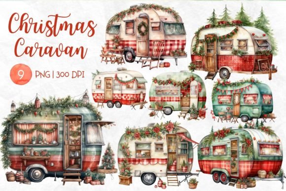 Christmas Caravan Watercolor Sublimation: Festive Illustrations for Local Brands