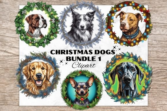 Christmas Circle Dogs - Bundle 1: Festive Illustrations for Crafters