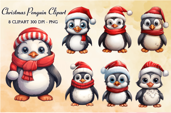Christmas Cute Penguin Clipart Bundle for Seasonal Illustrations