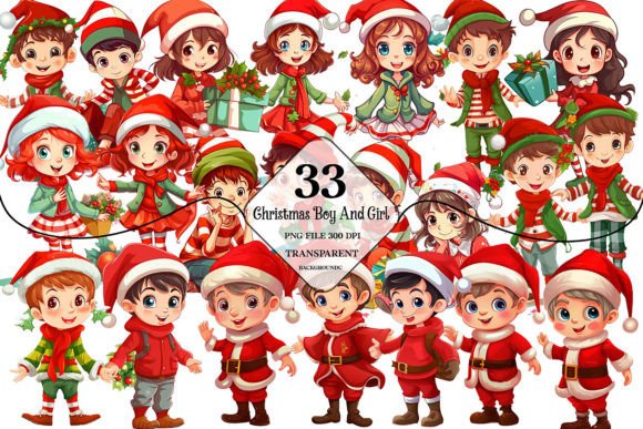 Christmas Elf Boy Girl Clipart for Festive Illustrations