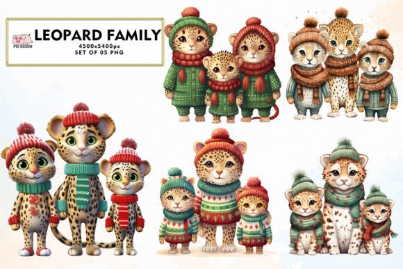 Christmas Family Leopard Watercolor PNG for Illustrations