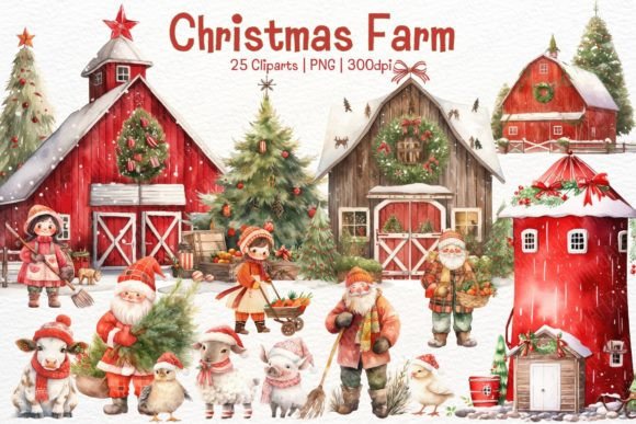 Christmas Farm Watercolor Sublimation for Illustrations