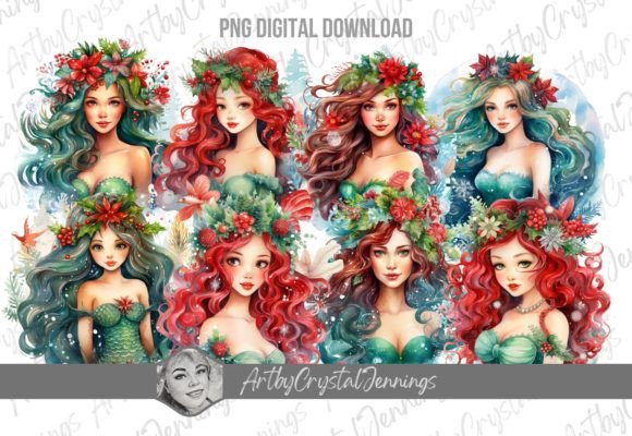 Christmas Holiday Mermaid Girl PN Illustrations for Modern Blogs