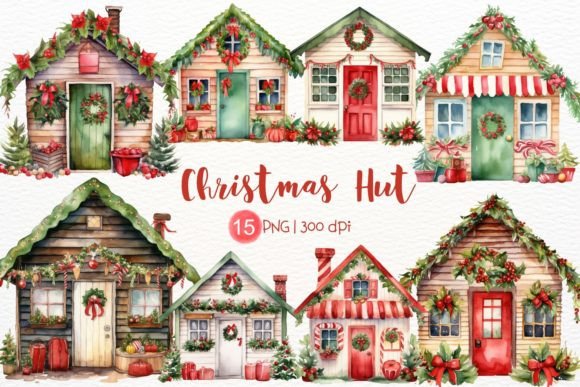 Christmas Hut Watercolor Sublimation: Festive Illustrations for Local Brands