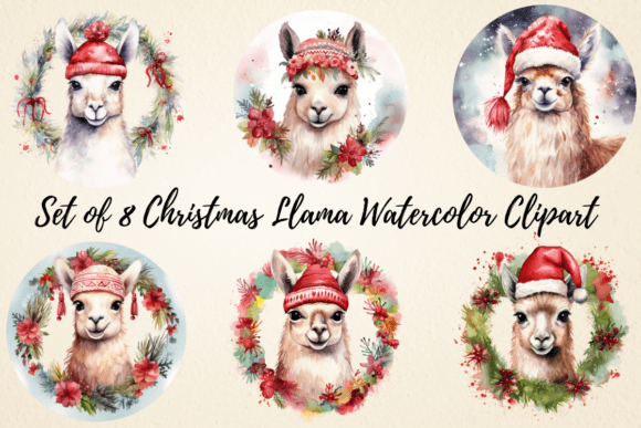 Christmas Llama Watercolor Clipart for Seasonal Illustrations
