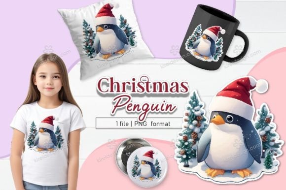 Christmas Penguin Sublimation Sticker for Festive Illustrations