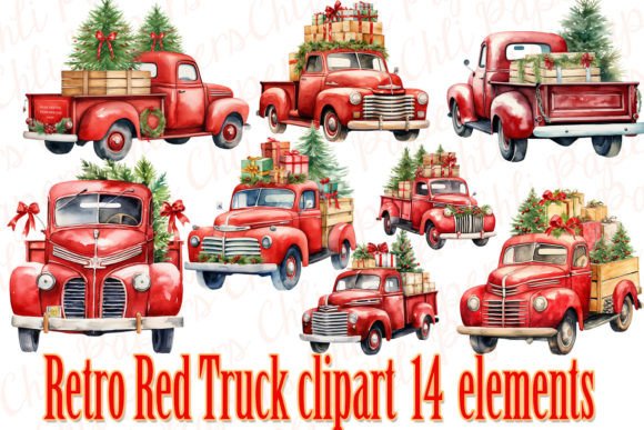 Christmas Retro Truck Clipart,Watercolor: A Designer's Review of Modern Illustrations