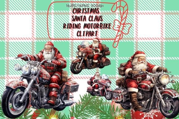 Christmas Santa Claus Riding MotorBike: Modern Illustrations for Digital Publishing