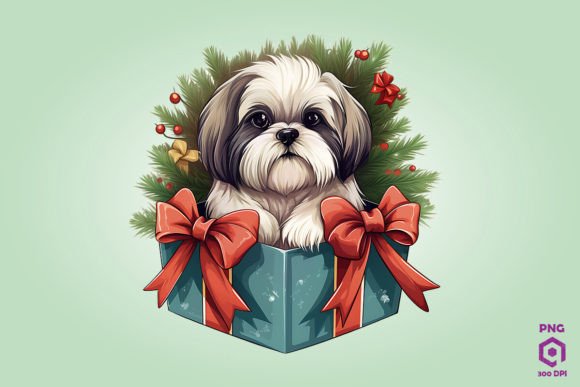 Christmas Shih Tzu Dog Gift Box Illustrations for Local Brands