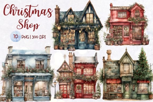 Christmas Shop Watercolor Sublimation for Creative Illustrations