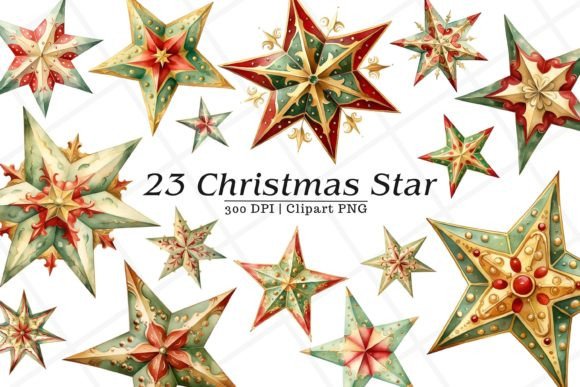 Christmas Star Watercolor Clipart for Modern Illustrations