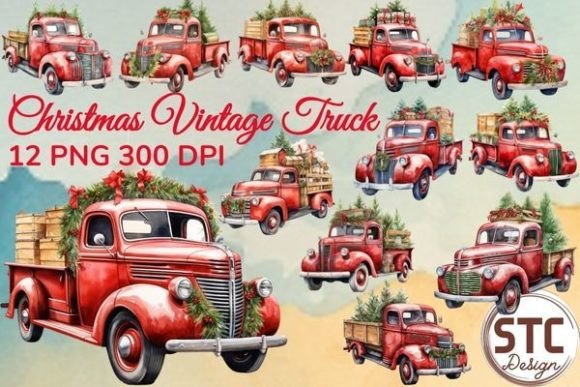 Christmas Truck Watercolor Sublimation for Brand Illustrations