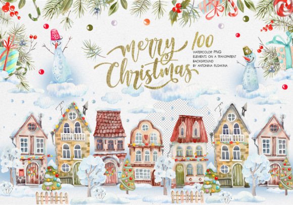Christmas Watercolor Houses Review: Warm Illustrations for Branding