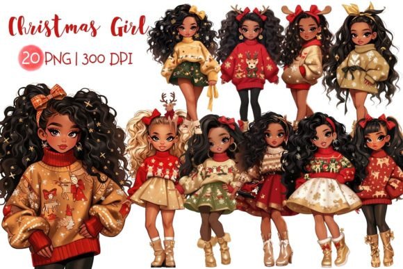 Cute Christmas Girl Watercolor Clipart for Illustrations