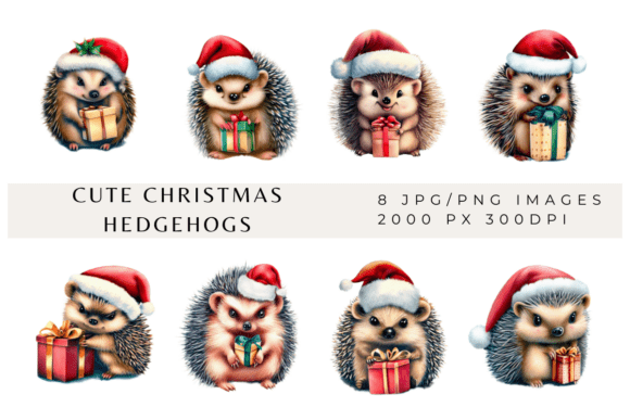 Cute Christmas Hedgehogs: Festive Illustrations for Real Crafts