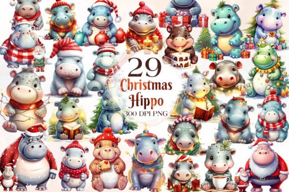 Cute Christmas Hippo Sublimation Clipart Review
