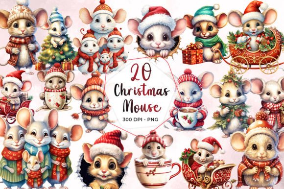 Cute Christmas Mouse Sublimation Clipart for Illustrations