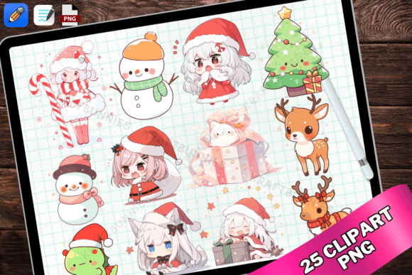 Cute Kawaii Christmas Digital Stickers for Brand Illustrations