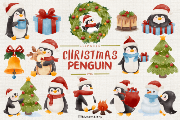 Cute Penguin Christmas Clipart for Festive Illustrations