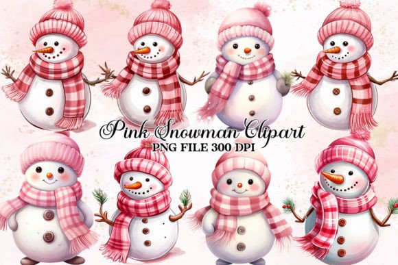 Cute Pink Christmas Snowman Clipart for Seasonal Illustrations