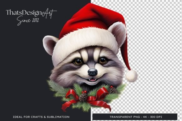 Cute Raccoon Clipart Christmas Animals for Modern Illustrations