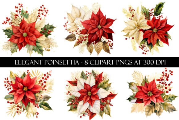 Elegant Christmas Poinsettia Clipart for Illustrations