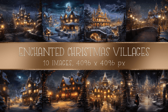 Enchanted Christmas Night Village Images for Modern Illustrations