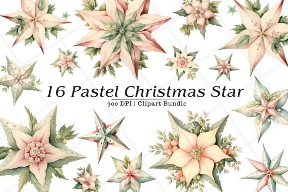 Pastel Christmas Star Watercolor Clipart