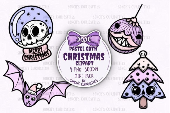 Pastel Goth Christmas PNG Clipart Pack for Illustrations