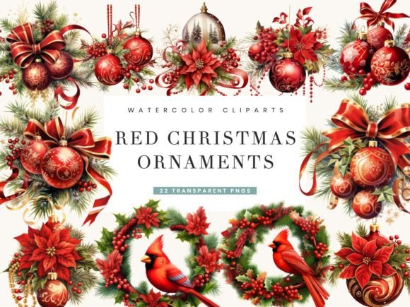 Red Christmas Ornaments Clipart for Festive Illustrations