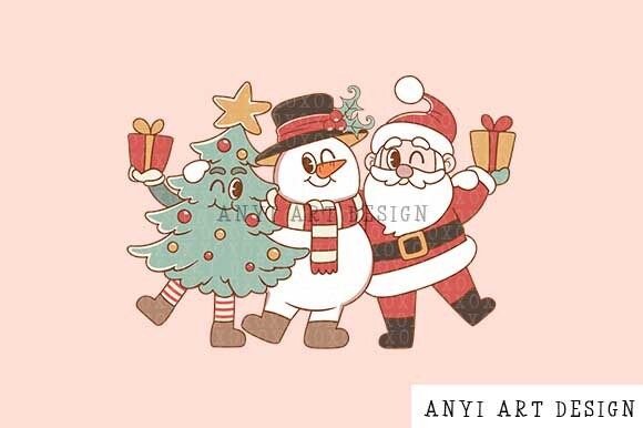 Retro Christmas Friends PNG: Festive Illustrations for Handmade Projects