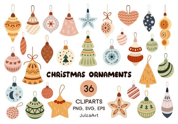 Retro Christmas Ornaments Clipart for Brand Illustrations