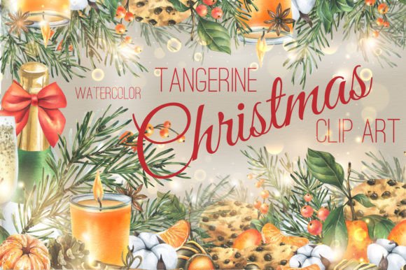 Tangerine Christmas Watercolor Clip Art for Modern Illustrations
