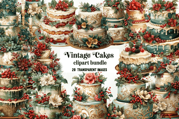 Vintage Christmas Cake Clipart for Festive Illustrations