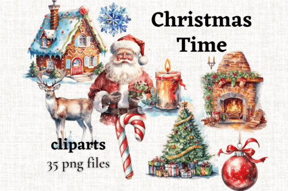 Watercolor Christmas Clipart Bundle PNG for Modern Illustrations
