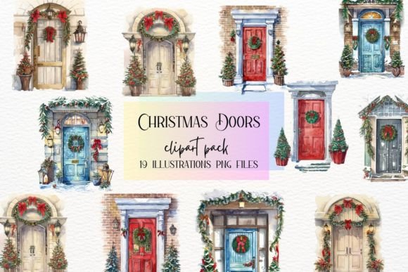 Watercolor Christmas Doors: A Review for Digital Illustrations