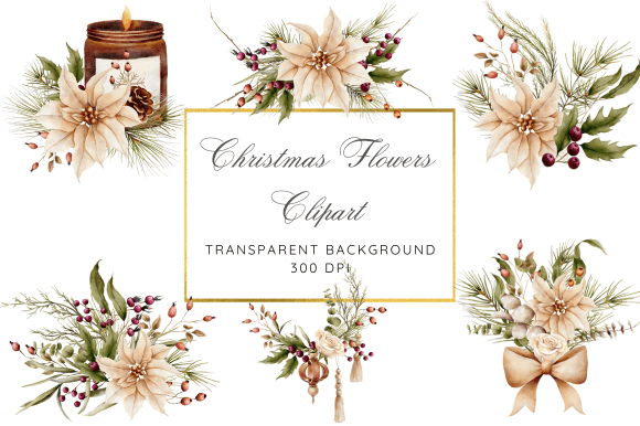 Watercolor Christmas Flowers Clipart for Seasonal Illustrations